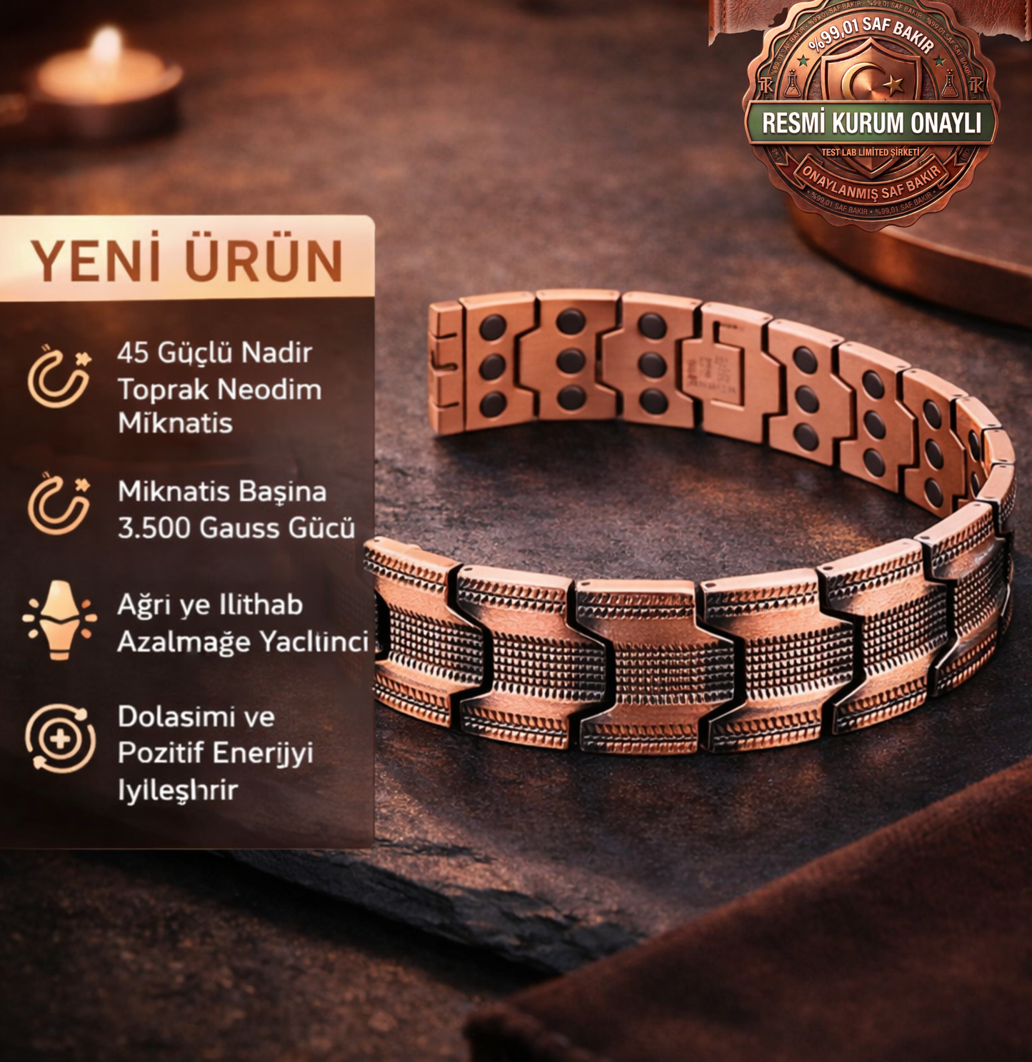 Saf Bakır Şifa Bilekliği